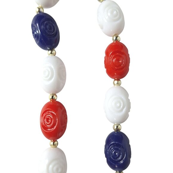 Red White Blue Choker Necklace Spiral Beads Gold Accents - Picture 2 of 4